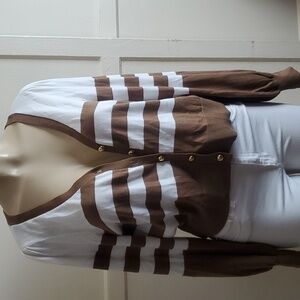 NWT Michael Kors Women's Cardigan Sweater, tan and white stripes Size L